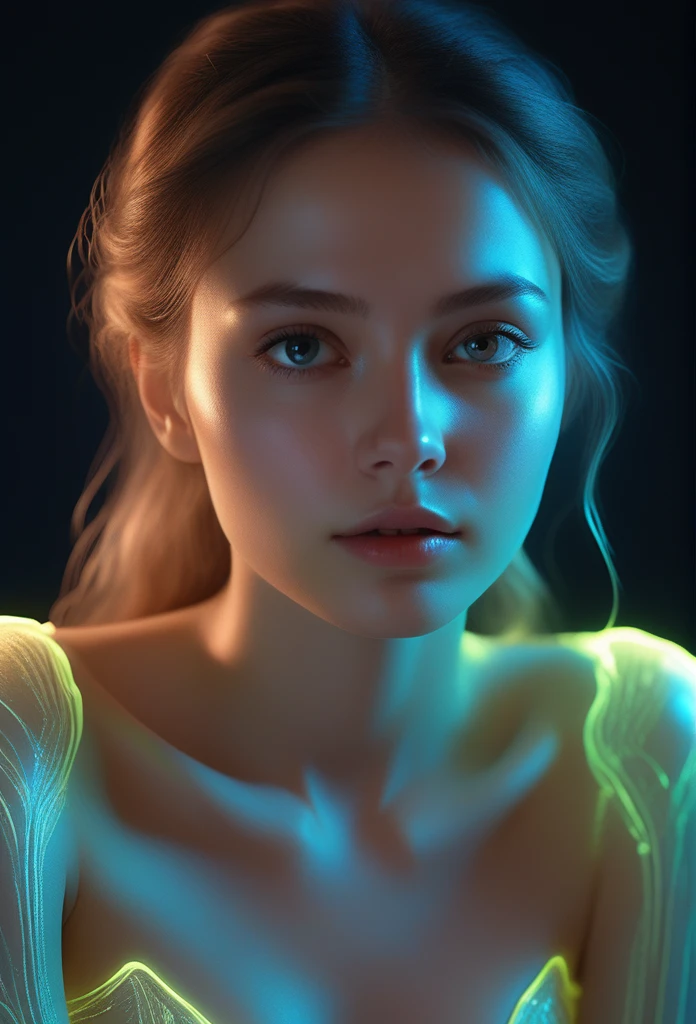 (Hyper-realistic CG, Natural Light, Realistic, Highly Detailed, Photo, Masterpiece, High Quality, ), Romantic, Upper Body Angle, Beautiful Perfect Face_Translucent Light, Surreal, (Detailed and Accurate Hand Drawing, Subtle Features), Sitting, Dynamic Colors, Clear Sky, (Best Quality, 8K, Hyper-realistic:1.2), (Highly Detailed, Realistic Best Illustration:1.37), Bright Background, Exquisitely Detailed, Amazing, Fluorescent, Glowing, Bioluminescence,