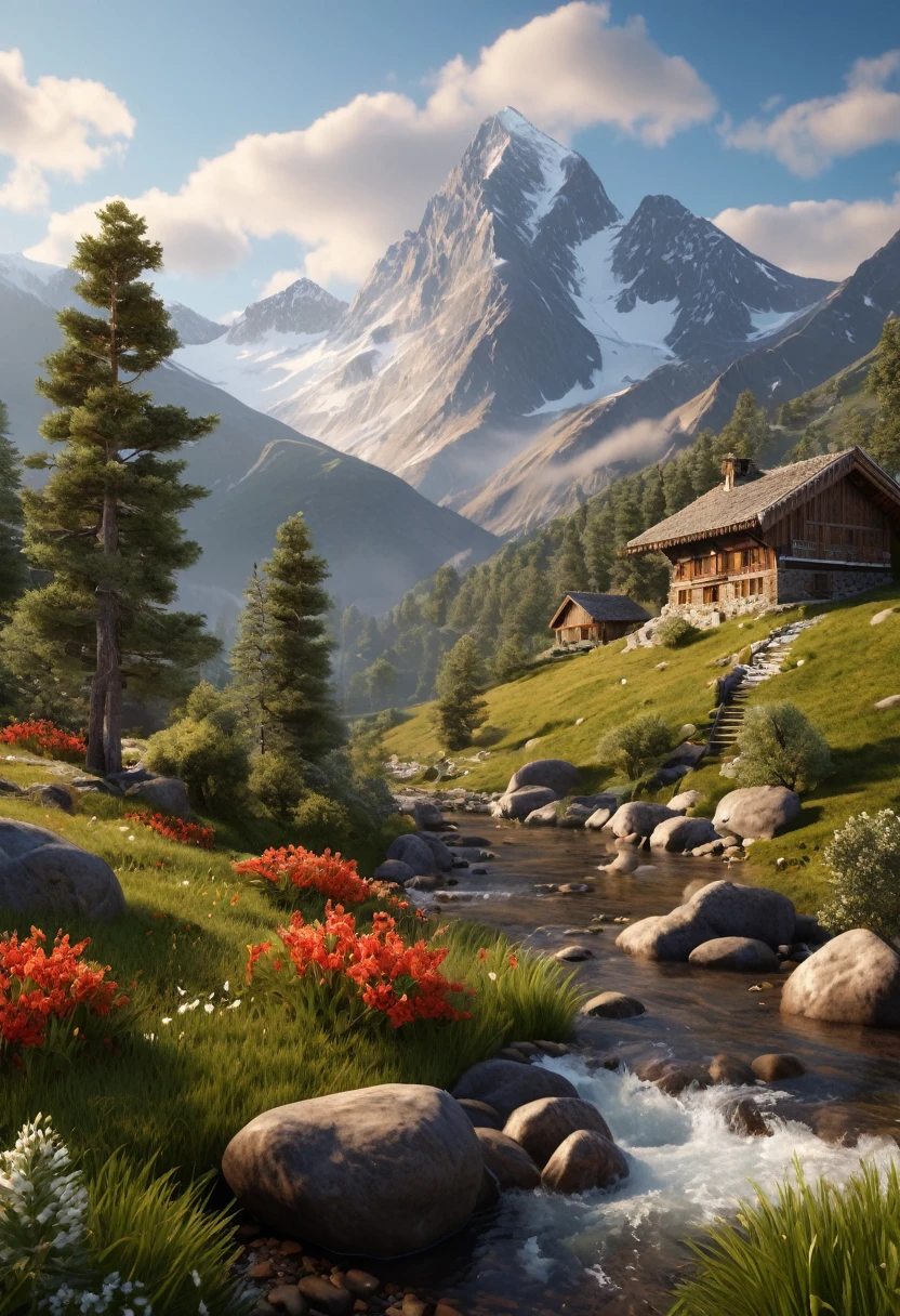 ((master piece)),best quality, (8k, best quality, masterpiece:1.2), ultra-detailed, illustration, small_scene, 3D_scene, mountain,  