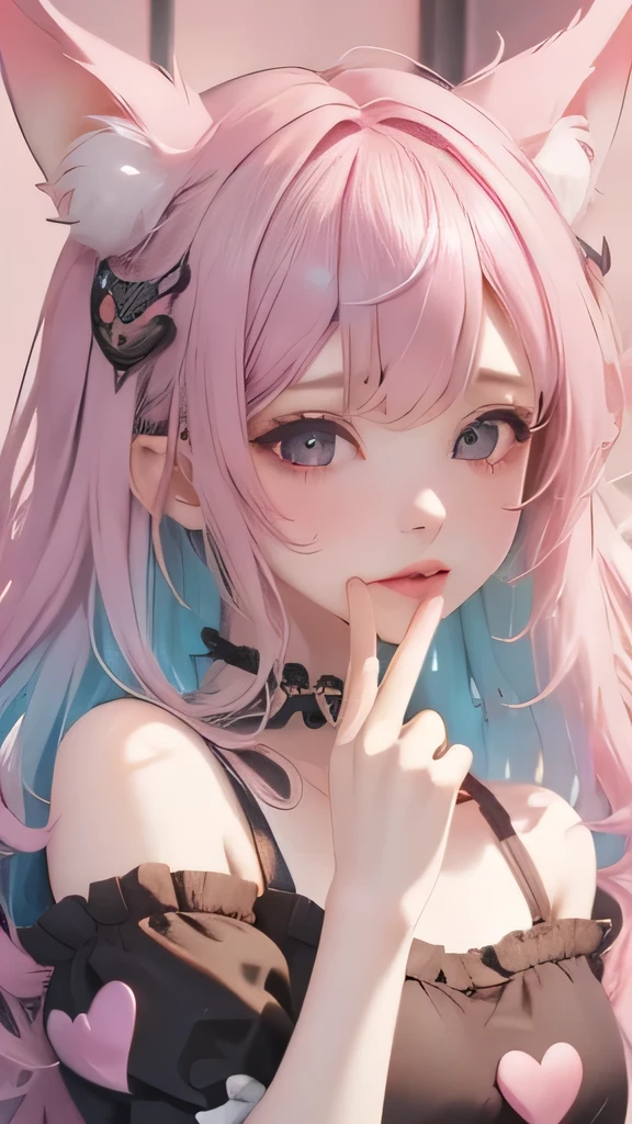 Chibi characters,Succubus Theme,(brush),((Lovely,Kawaii,wonderland)),((Pastel colors)),(I want to eat),()),Shiny diamond hair,(natural color),()),(Devil Wings),((Looking forward),,((Hand to Mouth:)).