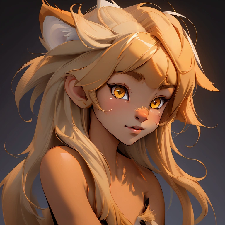 envision a 8k, highres, cinematic, beautiful full body Pinup of a cute furry female anthro, with a furry face slender muscular body, short sleek blonde hair, long bangs, yellow eyes, Orange and White Fur, Tiger Stripes, ((((1 Girl)))), ((Ivy Twokinds)), in dark lighting, against a dark gray background