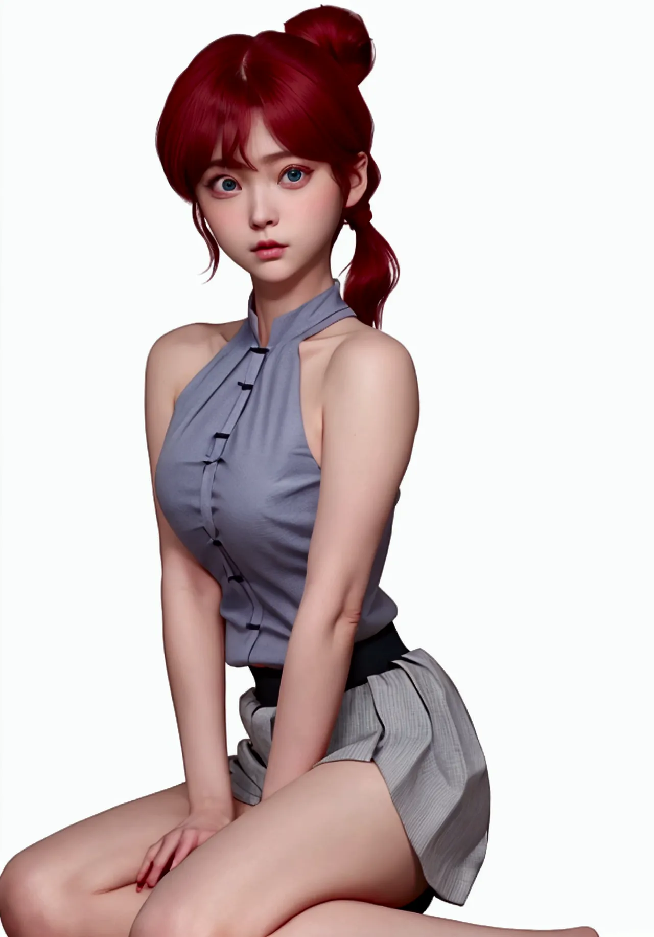 create female ranma, make a girl,clear contours, color full-body photo, (beautiful and delicate eyes), (nice face:1.3), childish...