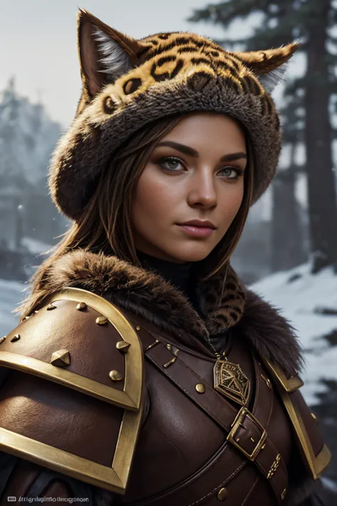 duelist tabaxi female tan spotted fur tabaxi leopard, thin build, wearing a gambeson armor ,wralding a rapire , wearing a hat wi...