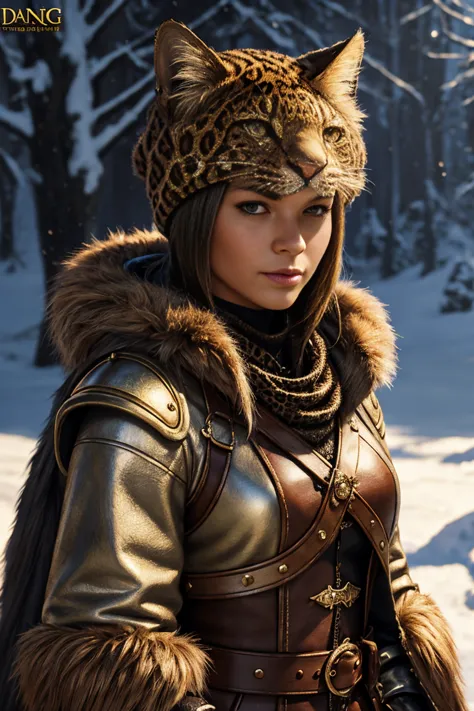 duelist tabaxi female tan spotted fur tabaxi leopard, thin build, wearing a gambeson armor ,wralding a rapire , wearing a hat wi...