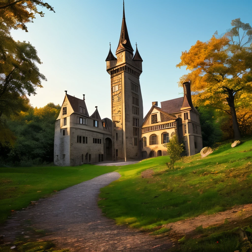 arafed castle with a clock tower on top of a hill, a photo by Joseph von Führich, instagram, art nouveau, beautiful castle, luxury castle, epic castle with tall spires, located in a castle, gothic castle, victorian castle, magical castle, abandoned castle, very far royal steampunk castle, gigantic castle, inside an epic gothic castle