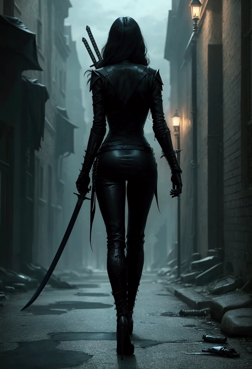 a female assassin, assassin, 1girl, beautiful detailed eyes, beautiful detailed lips, extremely detailed eyes and face, long eyelashes, assassin outfit, assassin gear, assassin pose, assassin action, dark and moody atmosphere, dramatic lighting, cinematic, dark fantasy, highly detailed, intricate, digital art, concept art, hyper realistic, 8k, ultra-detailed, masterpiece, photorealistic, professional, dramatic colors, chiaroscuro lighting