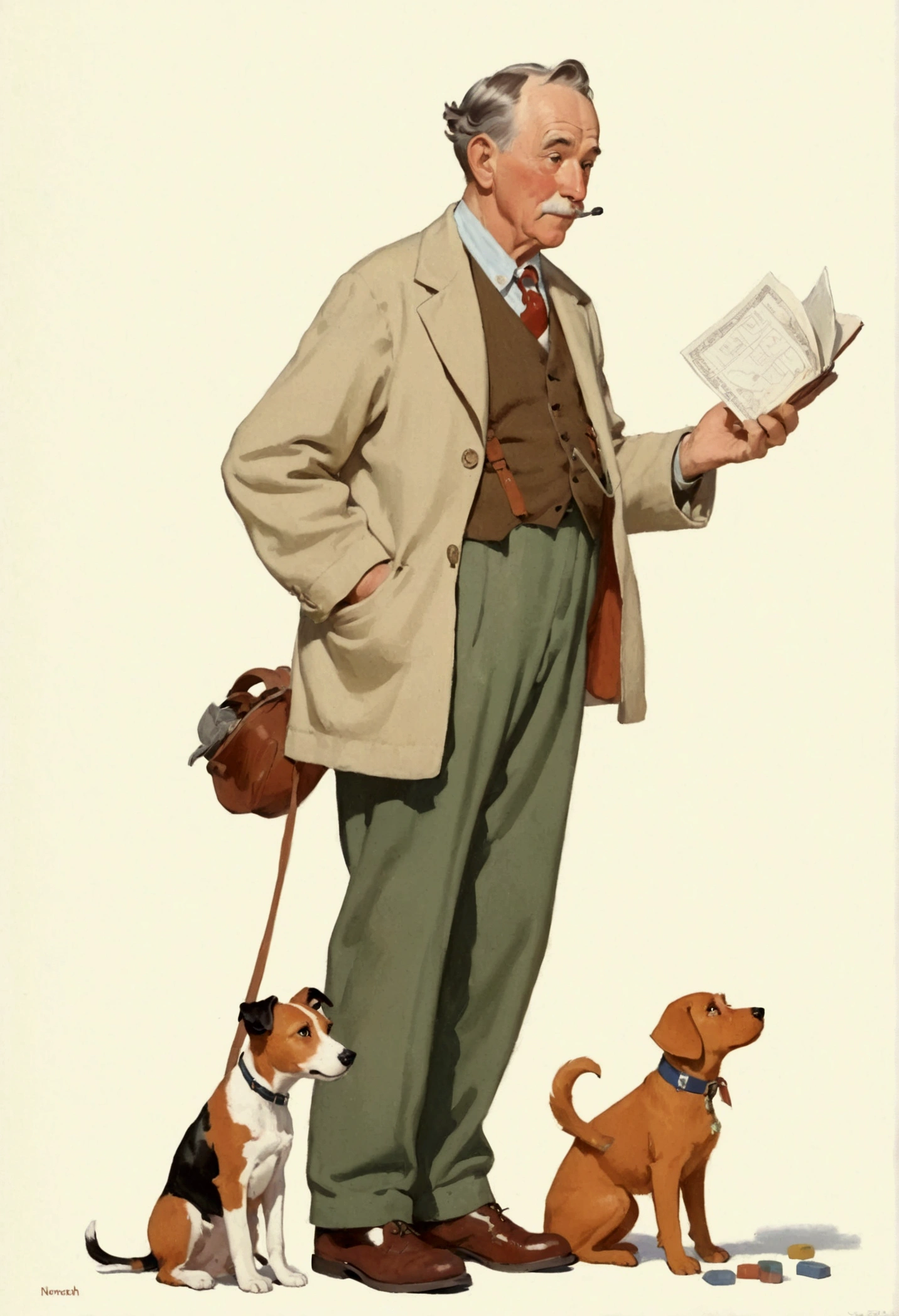 The picture shows a man、A boy and a dog, The art of math by Gavin Hamilton, Reddit, The art of math, Grandfather, in Norman Rockwell style, Lovely artwork, official illustration, Norman Rockwell style, cute illustration, author：rainer hosch, great character design, Norman Rockwell style, childrens illustration, Older men, illustration | Rutkowski