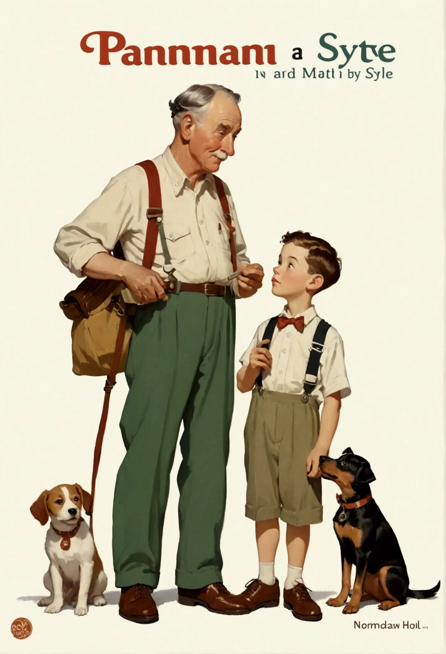 the picture shows a man、a boy and a dog, the art of math by gavin hamilton, reddit, the art of math, grandfather, in norman rock...