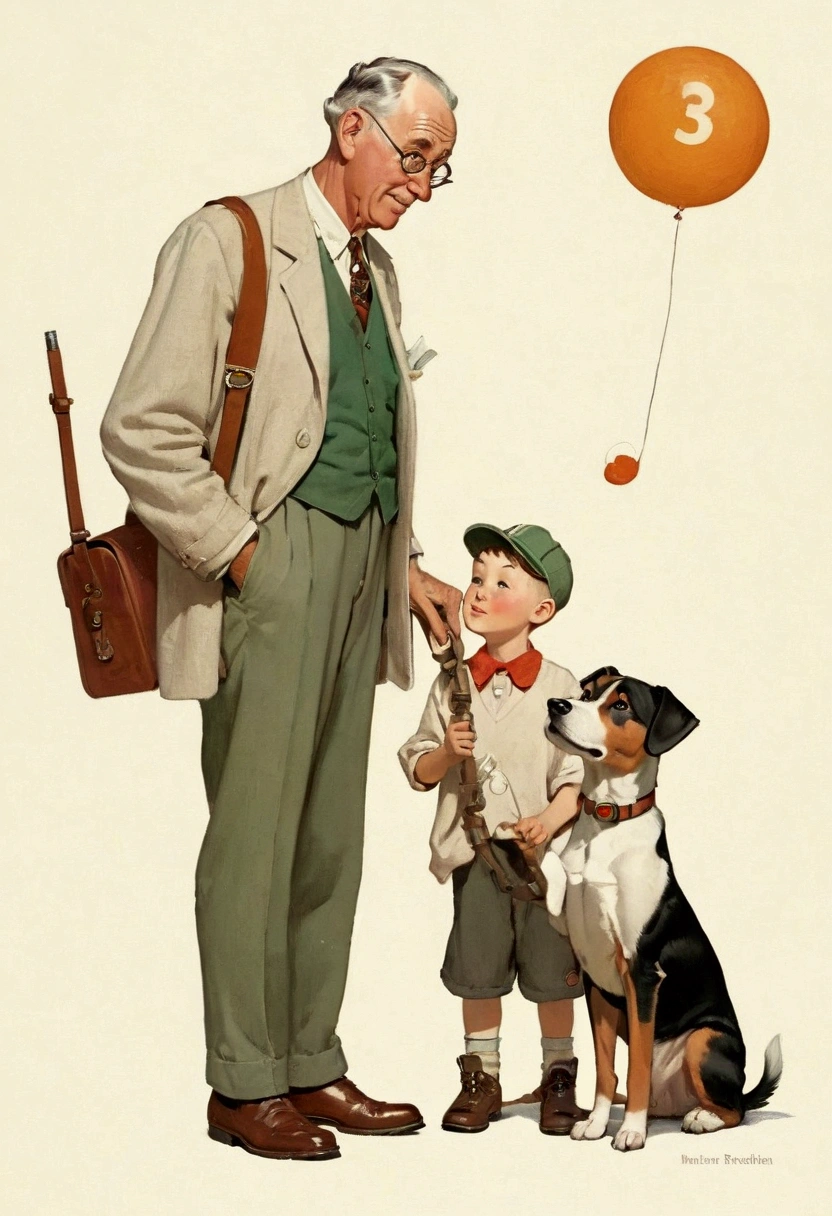 The picture shows a man、A boy and a dog, The art of math by Gavin Hamilton, Reddit, The art of math, Grandfather, in Norman Rockwell style, Lovely artwork, official illustration, Norman Rockwell style, cute illustration, author：rainer hosch, great character design, Norman Rockwell style, childrens illustration, Older men, illustration | Rutkowski