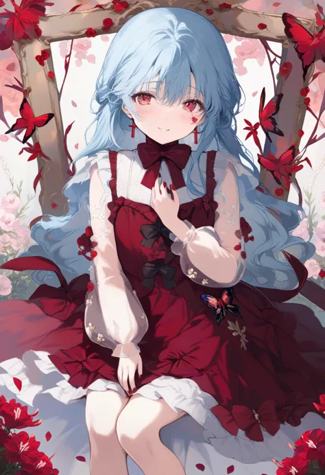 (illustration, official art:1.1), 1 girl ,(((( light blue long hair)))), ,(((( light blue long hair)))), ((blush)) , cute face, ...