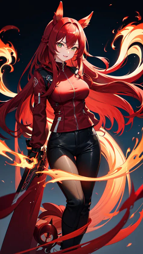 1 person,woman,((medium long hair)),((the tips of the hair spread)),((red hair)),((crimson flame)), ((crimson flameの渦)),wallpape...