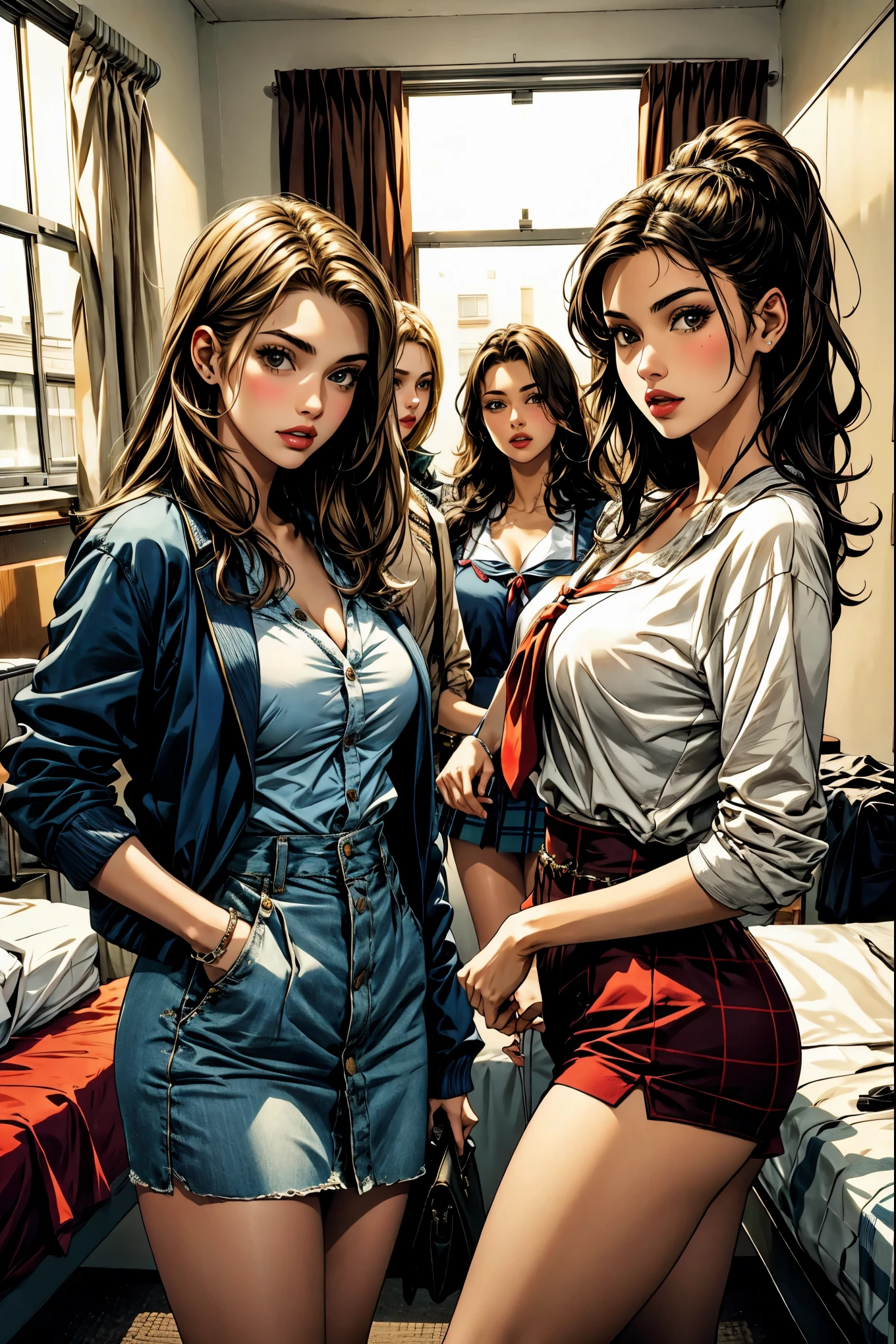 5girls de 25 anos, all dressed like college girls, in a college dormitory ((bimbostyle))