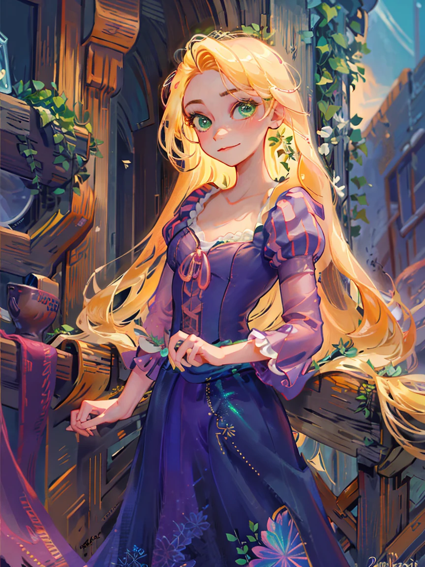 bioluminescent shiny glow, beautiful girl in flowing ballgown dress, galaxy style dress, galaxy glow, sparkling, ethereal, fluffy flowing hair, silky glistening iridescent ash hair, long maic hair, green eyes, rapunzel