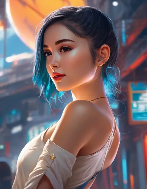 half-length photo，woman with a beautiful face and flawless skin in the style of greg rutkowski artgerm ross tran ilya kuvshinov ...