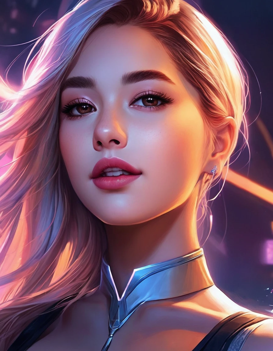 Half-length photo，woman with a beautiful face and flawless skin in the style of greg rutkowski artgerm ross tran ilyA kuvshinov paul lehr dramatic studio lighting hyperrealistic 8k resolution trending on Artstation concept design digital painting cyberpunk sharp focus illustration octane render unreal engine 5 4d ultra hdr Very detailed intricate matte background photorealism cinematic masterpiece fine portrait, Realistic shadows，Post-processing glow、Rich、Vibrant colors，Powerful imagery，NASA Photos - True Quality，Minimal detail，3d . The award-winning, professional, Very detailed