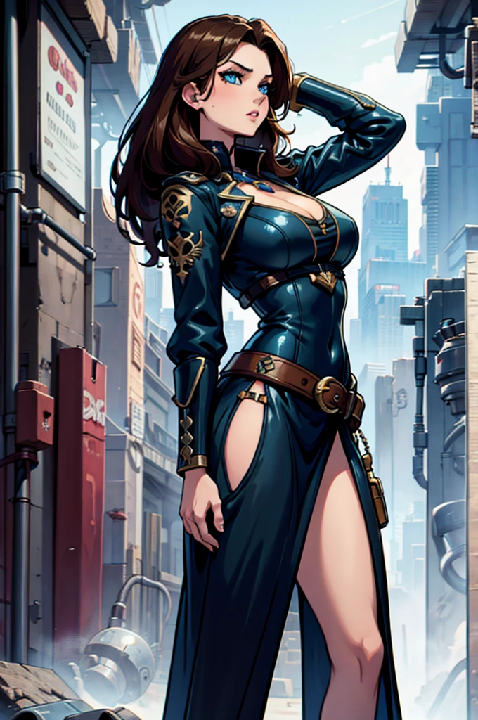 perfect face, perfect hands A brown haired female pirate girl with blue eyes with an hourglass figure in a conservative outfit, futuristic, cyberpunk, 8k resolution, perfect, masterpiece, 