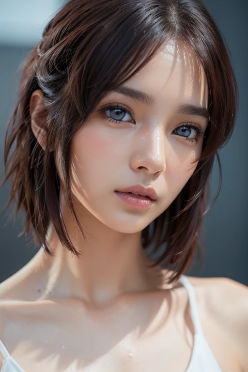 ((Highest quality)),(超High resolution),(Very detailed),(Detailed Description),((The best CG)),(masterpiece),Ultra-detailed art、(Highest quality、8k、32K、masterpiece)、(Realistic)、(Realistic:1.2)、(High resolution)、Very detailed、Very beautiful face and eyes、1 female、Tight waist、Delicate body、(Highest quality、Attention to detail、Rich skin detail)、(Highest quality、8k、Oil paints:1.2)、Very detailed、(Realistic、Realistic:1.37)、Bright colors、Beautiful Japanese Woman、Detailed face、Smooth Skin、(short hair)