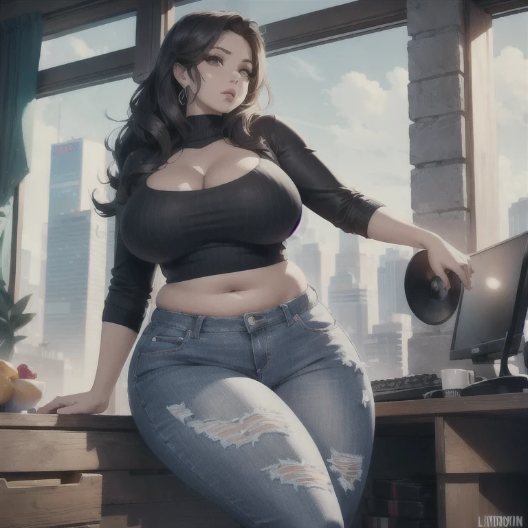 (Best quality), (high resolution), (detailed),1woman, curvy lady, chubby latina, jeans, short curvy latina girl, streamer girl, twitch streamer