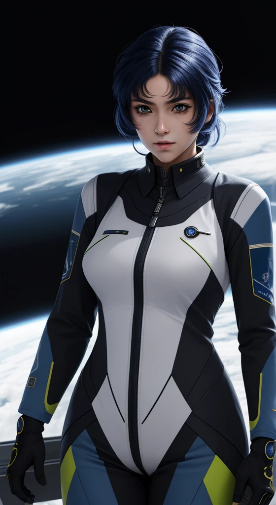 (best quality), (masterpiece),(ultra-detailed:1.2),photorealistic,ultra high res, 1girl, kusuha, pilot suit, futuristic, inside the Space Battleship, 