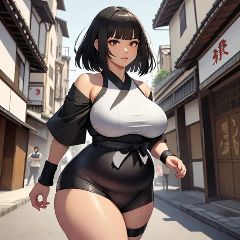 (masterpiece), (detailed), (high res), (best quality), slim sumo girl, black square haircut and long haircut, black eyes, white ...