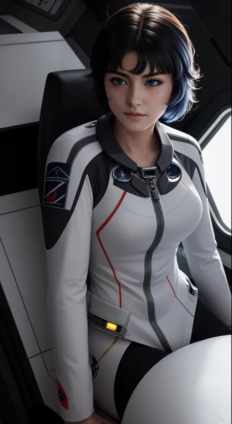 (best quality), (masterpiece),(ultra-detailed:1.2),photorealistic,ultra high res, 1girl, kusuha, pilot suit, futuristic, inside ...