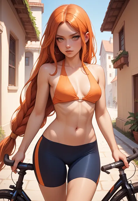 naked tits,  cycling shorts, a perfect hips, , very long hair, lean girl, and myachina