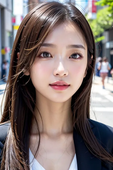 with the backdrop of tokyo alleys、1 girl、independent、look forward to、light eye makeup、brown hair color、flat 、hair blowing in the...