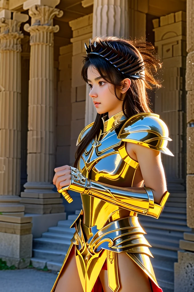 xxseiyapegasusxx
masterpiece, highly detailed photorealistic 8k raw photo, best cinematic quality, volumetric lighting and shadows
short brown hair woman in xxsaintclothxx armor, spiked hair, brown eyes, headwear, helmet, fingerless gloves, red outfit under the armor, fighting stance
Greek temple ruins background