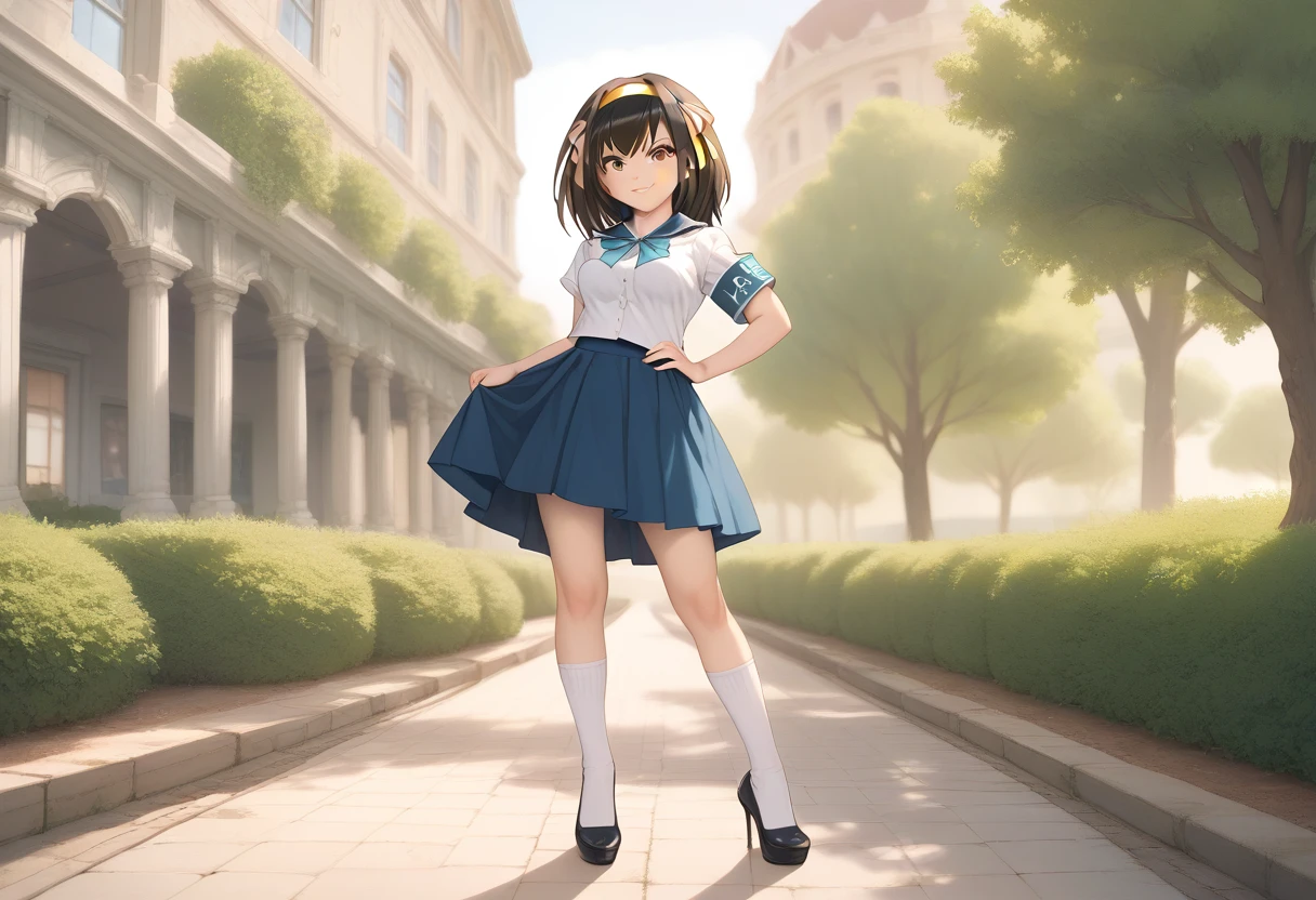 Haruhi Suzumiya ,รุมข่มขืน,Squeeze the breasts, squeeze the vagina, Spread legs to show vagina and spread vagina, pubic hair, (1 lady), (Best quality at best:1.4), (ultra - detailed), (extremely detailed CG unified 16k), A Beautiful Woman with Perfect Figure: 1.4, Sharp Focus: 1.2, very detailed, High-definition RAW color photo, professional photoshooting, amazing face and eyes, cosmetics, (amazingly beautiful girl), ((suzumiya haruhi)), ((kita high sch0ol uniform, blue sailor collar, blue skirt, armband, hairband, medium hair, ribbon, socks)), standing posture, nature, tree, park, (look from down), realistic cinematic face, head to feet long wide zoomed out view, full body long view, photorealistic, ((realistic natural caramel brown hair style, brown eyes)), gorgeous, extremely beautiful face, perfect model beauty, pout mouth, Highly Detailed Face and Skin Texture, Detailed Eyes, Double Eyelids, Medium Breasts, smiling hard, cleavages, western, (masterpiece), best quality, high resolution, extremely detailed, blurred background, depth of field, cinematic lighting, amazing legs, high heels, clear and well-cared skin, drinking red wine