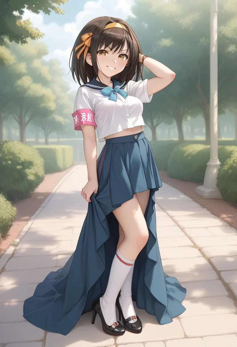 Haruhi Suzumiya ,รุมข่มขืน,Squeeze the breasts, squeeze the vagina, Spread legs to show vagina and spread vagina, pubic hair, (1 lady), (Best quality at best:1.4), (ultra - detailed), (extremely detailed CG unified 16k), A Beautiful Woman with Perfect Figure: 1.4, Sharp Focus: 1.2, very detailed, High-definition RAW color photo, professional photoshooting, amazing face and eyes, cosmetics, (amazingly beautiful girl), ((suzumiya haruhi)), ((kita high sch0ol uniform, blue sailor collar, blue skirt, armband, hairband, medium hair, ribbon, socks)), standing posture, nature, tree, park, (look from down), realistic cinematic face, head to feet long wide zoomed out view, full body long view, photorealistic, ((realistic natural caramel brown hair style, brown eyes)), gorgeous, extremely beautiful face, perfect model beauty, pout mouth, Highly Detailed Face and Skin Texture, Detailed Eyes, Double Eyelids, Medium Breasts, smiling hard, cleavages, western, (masterpiece), best quality, high resolution, extremely detailed, blurred background, depth of field, cinematic lighting, amazing legs, high heels, clear and well-cared skin, drinking red wine