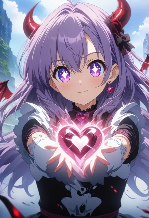 Sparkling eyes and purple hair、Anime girl with glowing heart, Anime Style 4k, Devil Anime Girl, anime art wallpaper 4k, anime art wallpaper 4k, 4k anime wallpaper, anime wallpaper 4k, anime wallpaper 4k, Anime Art Wallpapers 8K, Detailed digital anime art, Ultra HD Anime Wallpaper, 4K Manga Wallpapers