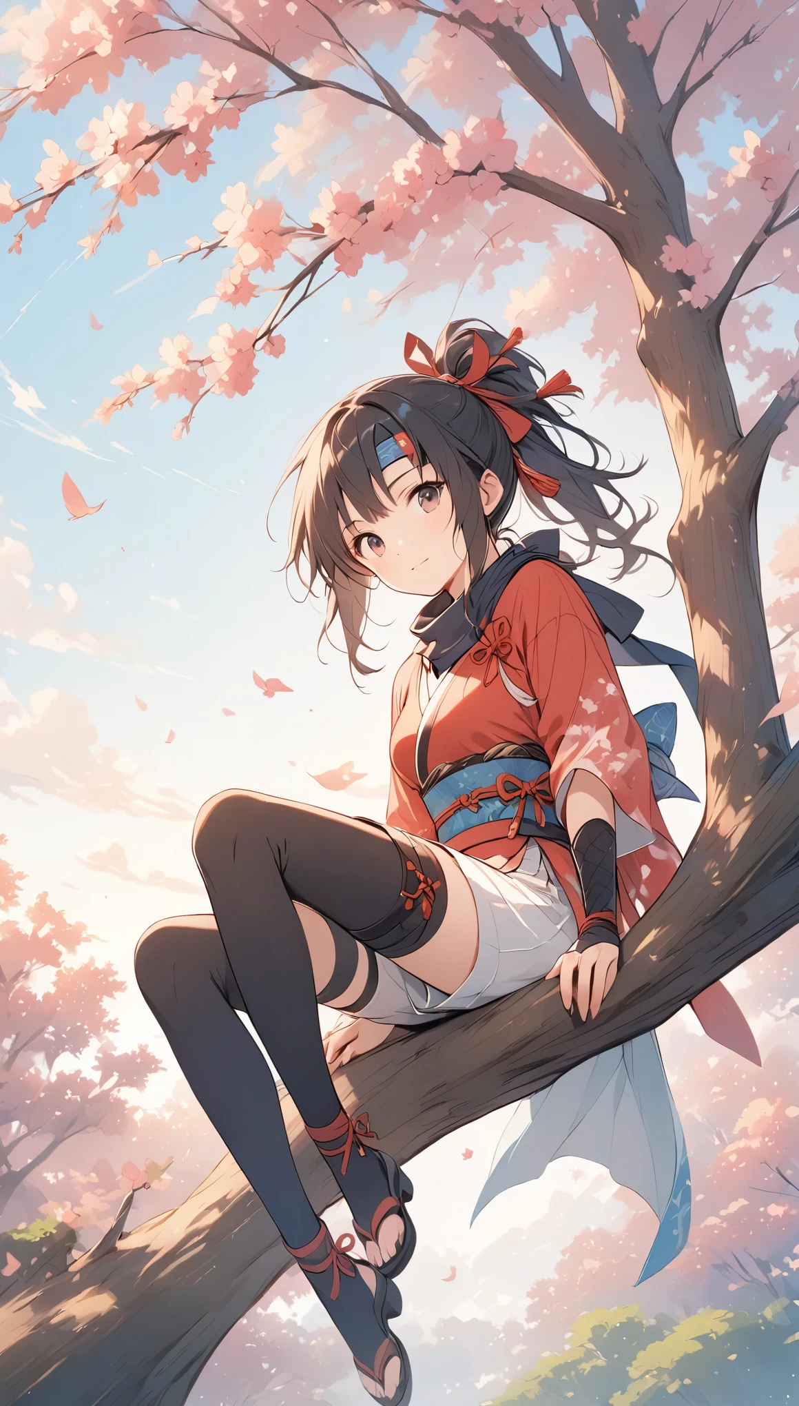 vector art、Female ninja、Sengoku period、Female Ninja、cute、Sitting on a tree branch、SakuraFubuki、Beautiful work