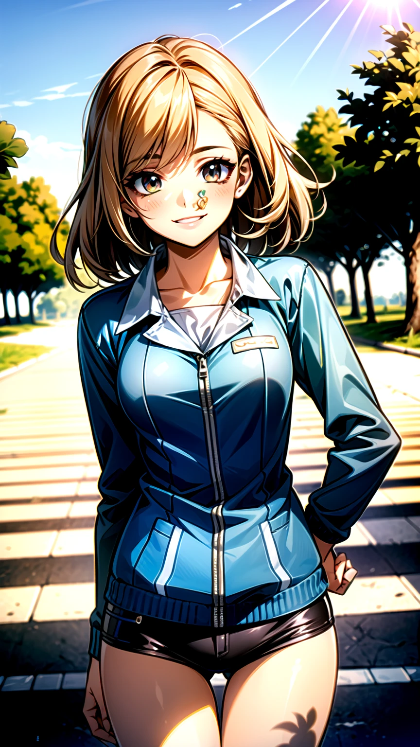 （（super high quality,））（（Ultra-high resolution,））（16K,）（super masterpiece,）（（Ultra HD ,））（Detailed shading,）One high school girl,smile,Park in the morning sun,