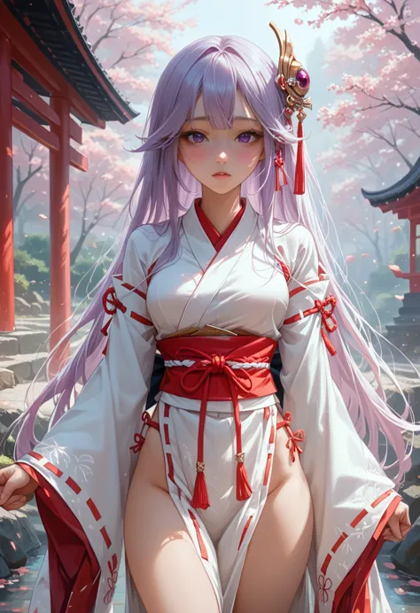 (best quality:1.4), a high resolution, masterpiece,, 1 girl,, light purple hair, purple eyes, (kemomimi), medium breast, bare sl...