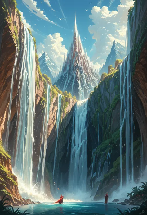 super huge mountains alps magnificent view magnificent nature fantasy huge waterfall high resolution masterpiece best quality