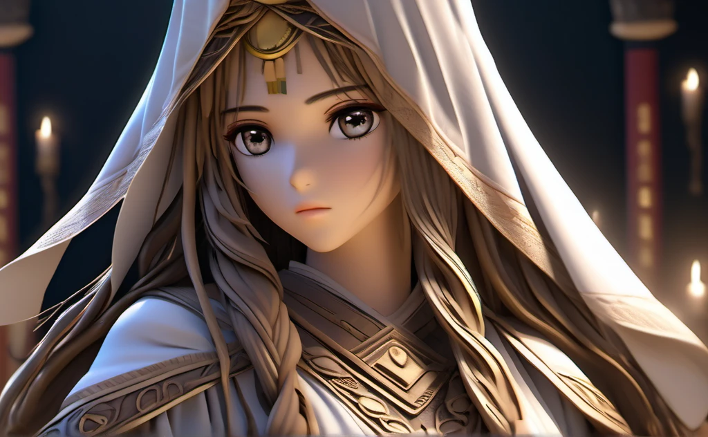 A poor woman,face and eyes on right side, beautifully dressed, in ancient times, 3D, realistic anime character, extremely detailed face and eyes, long flowing hair, intricate details, photorealistic, cinematic lighting, dramatic shadows, high quality, masterpiece, 