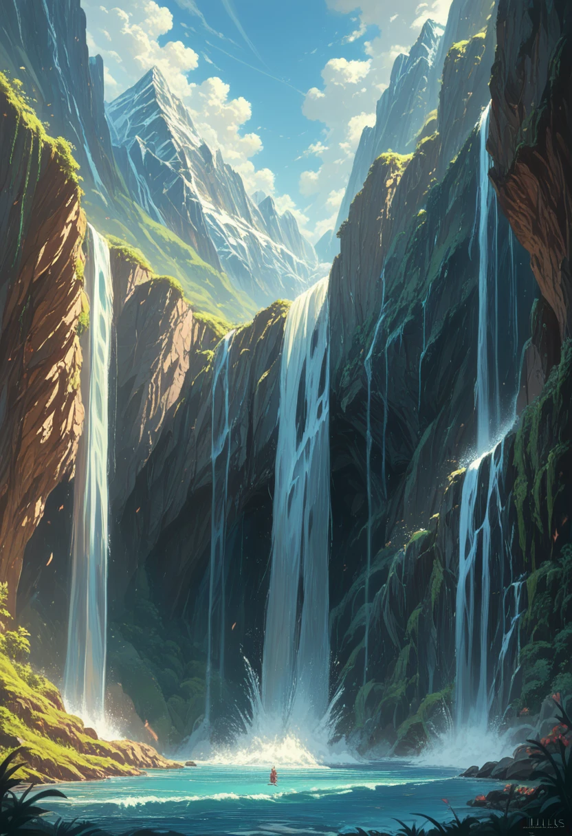 super huge mountains alps magnificent view magnificent nature fantasy huge waterfall high resolution masterpiece best quality