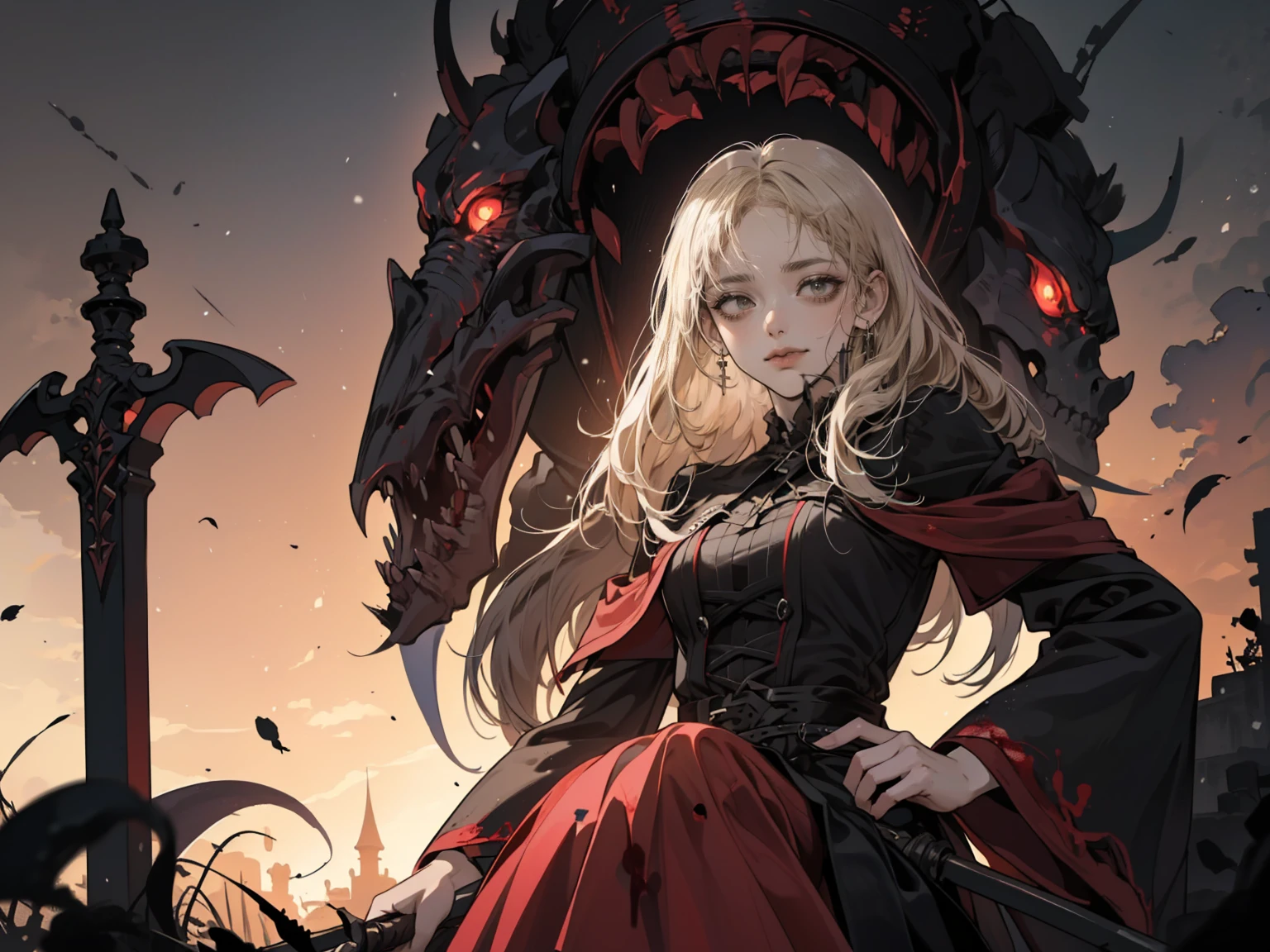 shaded face　、beautiful girl、とてもcute天使、Pink Gothic Fashion、cute、Baby Face、smile、Long skirt、Black long boots、.(Highest quality,4K,High resolution,masterpiece:1.2),Very detailed,Realistic:1.37,Spooky altar background,Dark fantasy,Red color scheme,Ominous atmosphere,Eye-catching,Storytelling,anatomy,Anime Style,Concept Art,beautiful細部までこだわった顔と (((Red eyes ))),A terrifying ritual ,Satanic Ritual,Premature death,inappropriate behavior,クレイジーなsmile,Scythe Face,Girl Monster, beautiful, Delicate facial features, Sharp Eye, Sharp Fangs, pale skin, Dark Background, Cinema Lighting, Dramatic Shadows, Gothic style, Gloomy atmosphere, Dark fantasy, one person&#39;s, Please open your mouth wide, Open your mouth and baring your teeth,Sharp teeth like a beast, Wide lips, very wide mouth, Vermilion cheeks, ,(Blood splatter:1.4),Scary smile, smile,Angel Design, Twisted smile、Bloody、bleeding from the head,,,,,、Blood splatter、,(Blood splatter:1.4),skull,Demon Spear,Horror Style, ((Fantasy Sweet Ta Frill Pink Costume)), ((Flowing blonde hair)), ,(Blood splatter:1.4),Female curves, Sexy flat stomach, Perfect hands, Perfect anime face, (Pink Tata Dress)), Are standing, ((邪悪なsmile)), ,(Blood splatter:1.4), Steam circulates, Moonlight Illumination, night lighting, (Blood splatter:1.6),アニメAngel Design, Twisted smile、Bloody、bleeding from the head,,,,,、Blood splatter、,(Blood splatter:1.4), skull,Gothic architecture、Western architecture、Fantasy World、,Victorian cities, Skeleton Gas Light,Absurd, High resolution、 ((Tabletop)), ((Highest quality)), (Very detailedな), ((Very detailed)), (beautiful), ((cute)), (NFSW:1.8), alone,(:1.6)、(world&#39;The most terrifying and creepy demon girl:1.5)beautiful face、Whole Body Ezbian、pale, beautiful肌、beautiful金の髪、優しくsmileむ、Dark building ruins、(snow white&#39;Frill dress:1.3)、(The dark ruins are stained with blood:1.3)、Low angle full body shot、(少女は血の海の中にAre standing:1.5)、(The ground is full of blood:1.3)、(The girl lost a lot of blood....:1.3)、(クレイジーなsmile:1.6)、Spirits、(Blood dripping from the mouth:1.3)、
