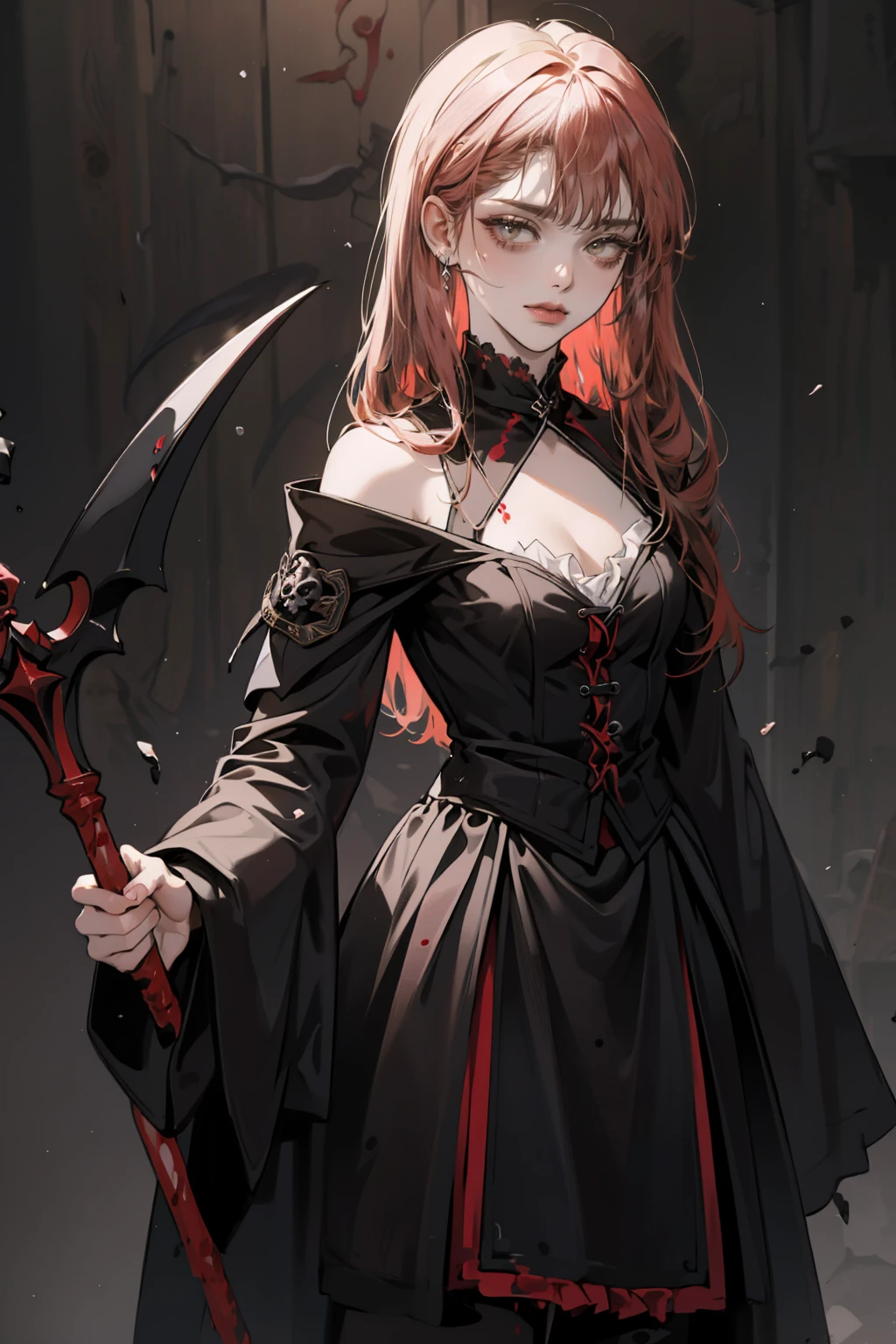 shaded face　、beautiful girl、とてもcute天使、Pink Gothic Fashion、cute、Baby Face、smile、Long skirt、Black long boots、.(Highest quality,4K,High resolution,masterpiece:1.2),Very detailed,Realistic:1.37,Spooky altar background,Dark fantasy,Red color scheme,Ominous atmosphere,Eye-catching,Storytelling,anatomy,Anime Style,Concept Art,beautiful細部までこだわった顔と (((Red eyes ))),A terrifying ritual ,Satanic Ritual,Premature death,inappropriate behavior,クレイジーなsmile,Scythe Face,Girl Monster, beautiful, Delicate facial features, Sharp Eye, Sharp Fangs, pale skin, Dark Background, Cinema Lighting, Dramatic Shadows, Gothic style, Gloomy atmosphere, Dark fantasy, one person&#39;s, Please open your mouth wide, Open your mouth and baring your teeth,Sharp teeth like a beast, Wide lips, very wide mouth, Vermilion cheeks, ,(Blood splatter:1.4),Scary smile, smile,Angel Design, Twisted smile、Bloody、bleeding from the head,,,,,、Blood splatter、,(Blood splatter:1.4),skull,Demon Spear,Horror Style, ((Fantasy Sweet Ta Frill Pink Costume)), ((Flowing blonde hair)), ,(Blood splatter:1.4),Female curves, Sexy flat stomach, Perfect hands, Perfect anime face, (Pink Tata Dress)), Are standing, ((邪悪なsmile)), ,(Blood splatter:1.4), Steam circulates, Moonlight Illumination, night lighting, (Blood splatter:1.6),アニメAngel Design, Twisted smile、Bloody、bleeding from the head,,,,,、Blood splatter、,(Blood splatter:1.4), skull,Gothic architecture、Western architecture、Fantasy World、,Victorian cities, Skeleton Gas Light,Absurd, High resolution、 ((Tabletop)), ((Highest quality)), (Very detailedな), ((Very detailed)), (beautiful), ((cute)), (NFSW:1.8), alone,(:1.6)、(world&#39;The most terrifying and creepy demon girl:1.5)beautiful face、Whole Body Ezbian、pale, beautiful肌、beautiful金の髪、優しくsmileむ、Dark building ruins、(snow white&#39;Frill dress:1.3)、(The dark ruins are stained with blood:1.3)、Low angle full body shot、(少女は血の海の中にAre standing:1.5)、(The ground is full of blood:1.3)、(The girl lost a lot of blood....:1.3)、(クレイジーなsmile:1.6)、Spirits、(Blood dripping from the mouth:1.3)、
