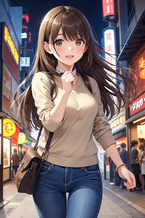 anegasaki nene、Shiny brown hair,  (Beautiful brown eyes、Sparkling eyes, Fine grain)、smile、Ultra-detailed eyes、Highly detailed face, Highly detailed eyes,Cowboy Shot、


(masterpiece, Highest quality:1.1), (Argyle check knit、Denim pants),Flat Color,(two),Cute Face,,Have a nice trip,
(Tokyo Tower at night)，Japan, Beautiful detailed scenery, Beautiful lighting,very happy,Dynamic pose,Portrait Photography, sharp,An illustration：unreadable,