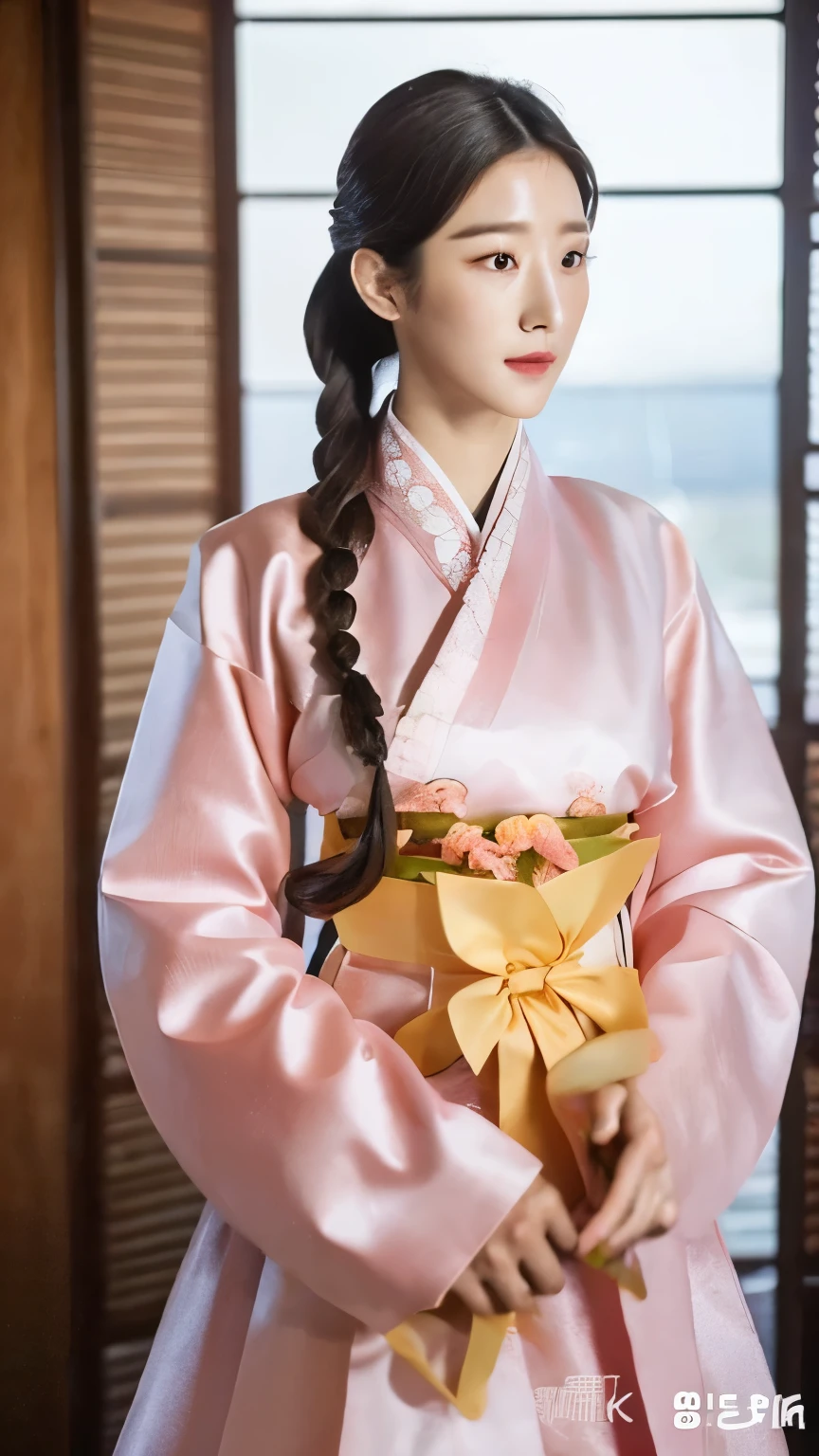 ((Best quality, 8k, Masterpiece :1.3)),  Perfect body sexy,   The Last Empress of the Chosun.   (Korea).  ((seo yea ji)),   beautiful woman with emphasis on slender abs: 1.3,   ultra-detailed face,    highly detailed lips,    detailed eyes,    Make-up face.   lipstick.     long eyelashes,    hair accessories.    elegant hairstyle.    ((Side Braids))


((long legs,    pink hanbok))

stand.    In the room 