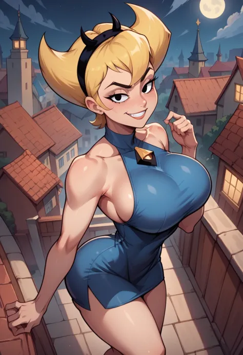 source_anime, best quality, clear face, mandy from the grim adventures of billy & mandy,  blonde hair, black eyes, short blonde ...