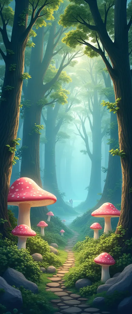 plano general, masterpiece, Best Quality, high quality, extremely detailed CG unity 8k wallpaper, A charming, dreamlike scene of a fantasy forest., with very tall trees, glowing mushrooms, and hidden fairy glens, creating a sense of mystique and charm, art station, digital illustration, Intricate, trends, pastel colours, oil painting, award-winning photography, bokeh, depth of field, HdR, bloom, chromatic aberration ,photorealistic,extremely detailed, trends on art station, trends on CGsociety, Intricate, High detail, dramatic, mid-journey art, HD,8k