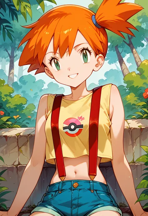 masterpiece,high resolution,highest quality,8k
(misty_pokemon)
(1 female)
(short hair,orange hair,one side up hair,big green eye...