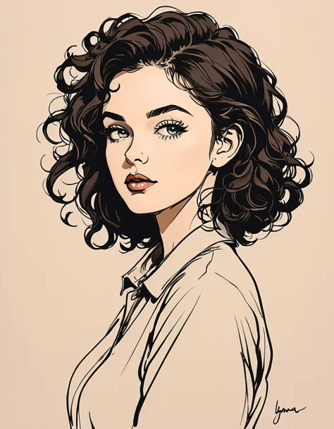 generative art, ((distorted lines, deformed contours, )), beautiful girl with short curly hair, shot not bust, artistic, award w...