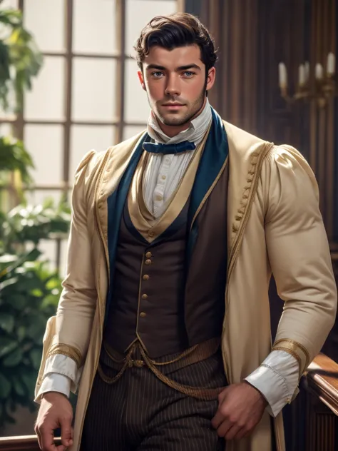 male, british, regency era, bridgerton, jonathan bailey', anothony birdgerton lookalike ,muscles, big pecs ,hairy chest, handsom...