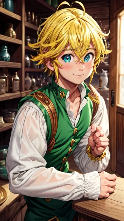 masterpiece, best quality, ultra-detailed, illustration, 1boy, solo, male focus, looking at viewer, upper body, , meliodas_nanat...