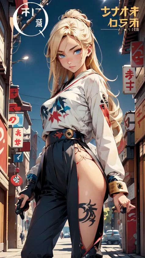 fund, mixed language_text, japanese graffiti letters, gals, long blonde hair, excellent lighting, side lighting, perfect ending ...