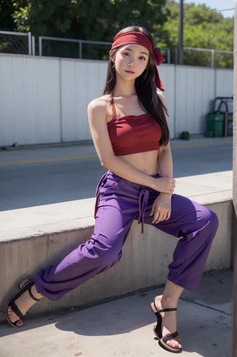 (winry) (cute face) (nice body) (highly detailed features) (highest quality) (tolls on a garage wall background)(purple pants) (...