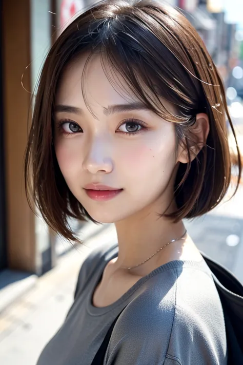 with the backdrop of tokyo alleys、1 girl、independent、look forward to、light eye makeup、brown hair color、flat 、hair blowing in the...