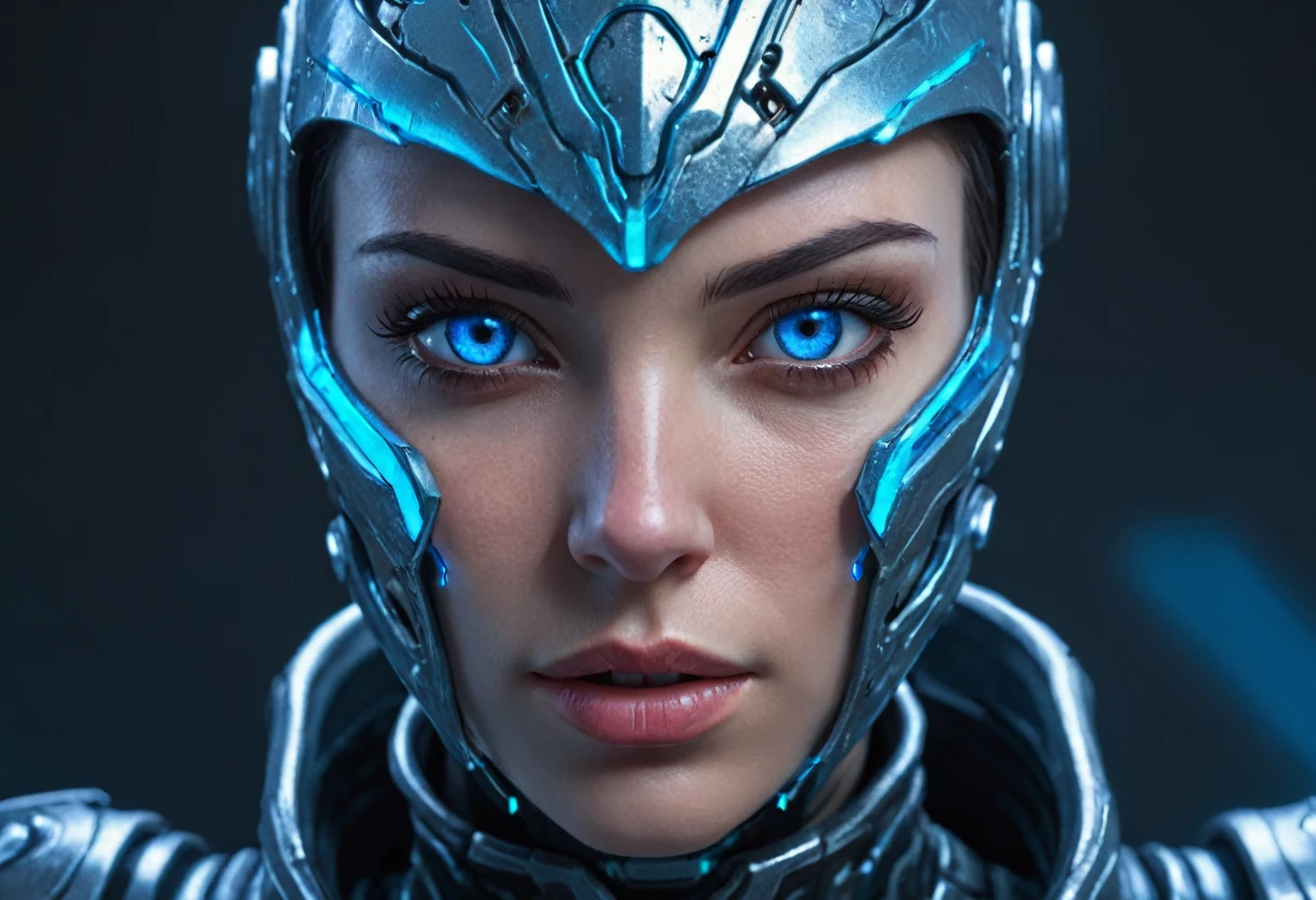 FACE WOMAN powerful armor, sharp look,
Frost, Calls, perfect details, (Best Quality, 4k,
High resolution, masterpiece:1.2), ultra detailed,
realist:
1.37, HDR, studio lighting, vivid colors, (cyberpunk,
Futuristic) style, lcy Blue Color Scheme, dynamic
lighting. MOD ULTRA FACE 8k laser eyes